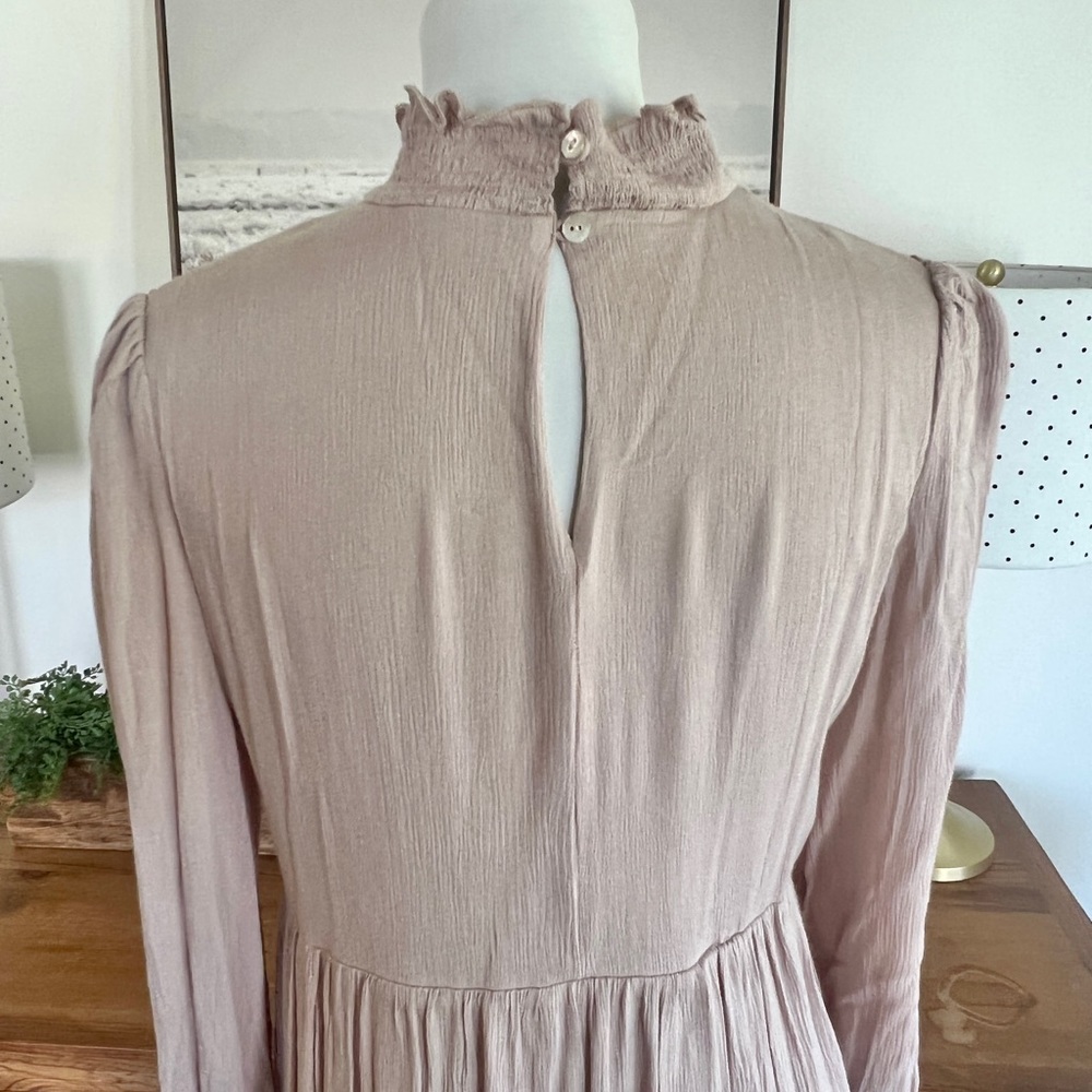 Roolee In Loom Tan Embroidered Boho Peasant Midi Dress M L - Picture 9 of 14
